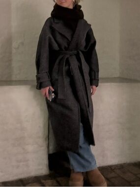 Dark Gray Belted Wool-Blend Trench Coat